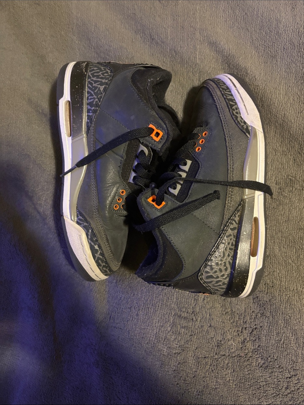 Black and Grey Kids Athletic Shoes with Orange Accents